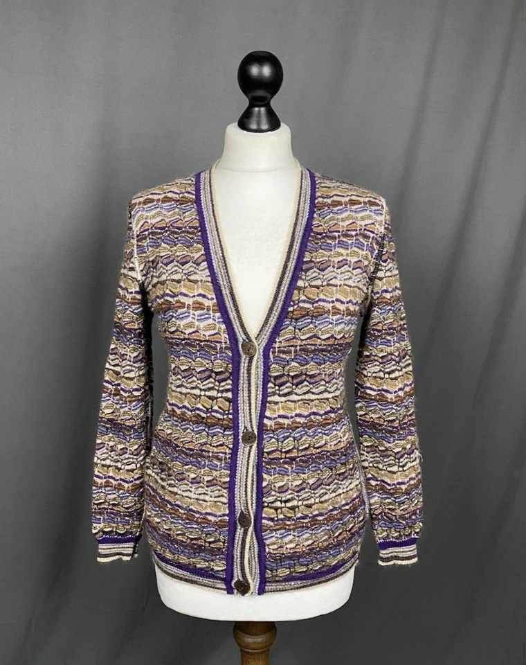 Missoni Vintage Multicolor Tejido Lana Mohair Cardigan Suéter Talla 42 - Imagen 1 de 4