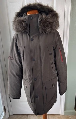 Superdry & Co Premium Down Trans-Alps Parka Hombre Pequeña Verde Oliva/Caqui Con Capucha Foto 1 de 4