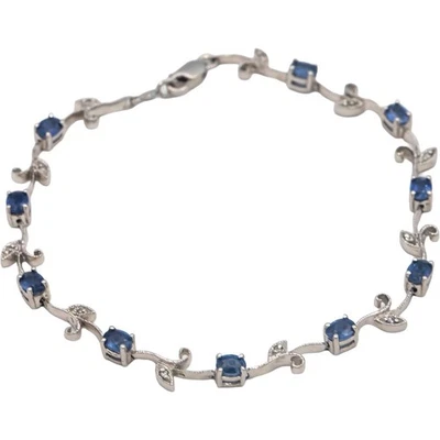 14k White Gold Diamond and Sapphire Fancy Floral Link Bracelet 2.06CT - Image 1 of 4