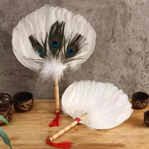 Kid Chinese Peacock Feather Fan Retro Handheld Fan Ethnic Cosplay Decors Fashion - Picture 1 of 26