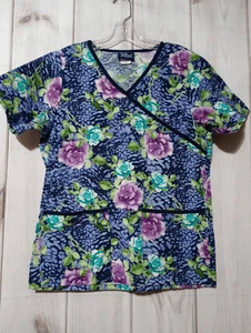 Tafford Scrub Top Ladies Extra Small Purple Blue Floral - Picture 1 of 7