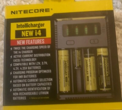 Nitecore New i4 4 Bay Battery Charger LED Display 14500 18350 18650 21700 AA AAA - Image 1 of 3