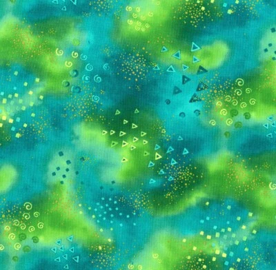 Laurel Burch Basics GLITTER Dark TURQUOISE Green Metallic Fabric By FQ - 1/4 YD - Image 1 of 4