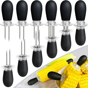 12 Pcs/6 Pairs Corn Holders, Stainless Steel Corn Cob Holders Corn on the Cob Sk - Picture 1 of 12