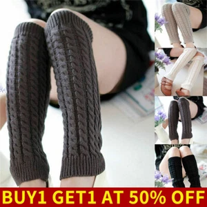 Women Ladies Winter Warm Leg Warmers Long Crochet Knit Socks Legging Decor - Picture 1 of 23