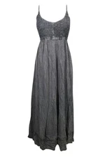 Bohochic Gray Maxi Dress Stonewash Embroidery Adjustable Spaghetti Strap Dresses