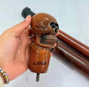 Skull Head Handle Wooden Walking Stick Hand Carved Handmade Cane Designer style - Picture 1 of 6