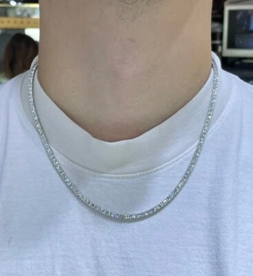 Collar de tenis de diamantes cultivados en laboratorio genuino para hombre D VS 19,30 quilates 14 k 20"" pulgadas Foto 1 de 4