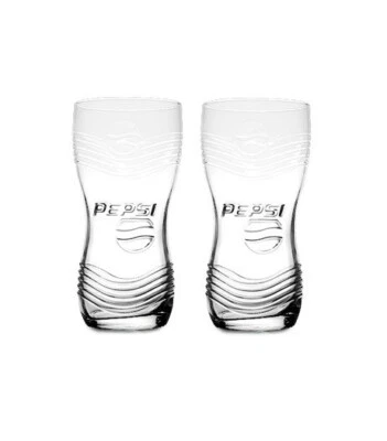 2x Pepsi Glass 16oz 460ml Hiball Embossed Wave Design Hourglass Shape BRAND NEW - Image 1 of 4