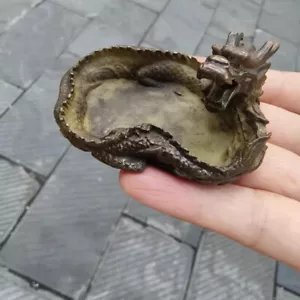Chinese Old Bronze Study Four Treasures Calligraphy Dragon shaped Inkstone - Picture 1 of 7