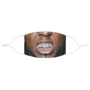 Tattoo Grill Face Black Man Grillz Gold Diamonds Bling Halloween Fabric Face - Picture 1 of 5