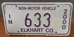2000 INDIANA, IN, Non-Motor Vehicle Elkhart County License Plate 633 AMISH BUGGY - Picture 1 of 3