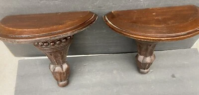 Antiguo Par Victoriano Madera Nogal Tallado Apliques de Pared Ménsulas Soporte Estantes Foto 1 de 4