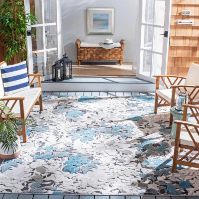 SAFAVIEH Outdoor CBN674B Cabana Collection Beige / Blue Rug - Image 1 of 4
