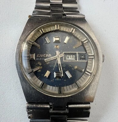 Reloj Automático Enicar DDG 190 Cal 1147 De Colección Para Hombre Esfera Azul Para Restaurar Foto 1 de 4
