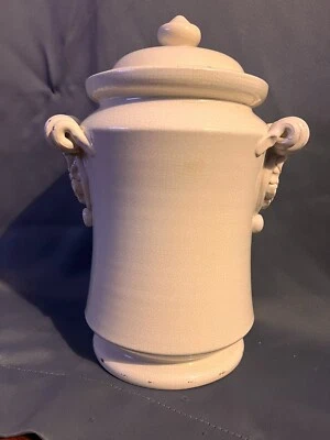 Leona White Crackle Glaze Italian Lidded Canister Jar 10” 1970’s - Image 1 of 4