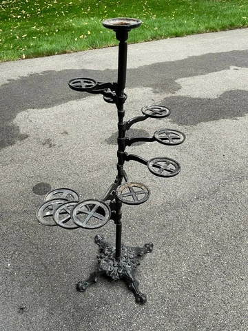 Vintage Victorian 12 arm, 44" tall, black, cast iron plant stand Cover
