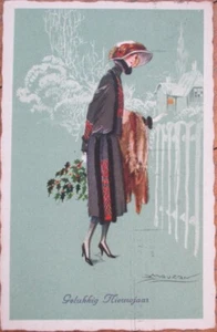 Mauzan Artist Signed 1934 Art Deco Italian Postcard, Woman at Christmas - Picture 1 of 1