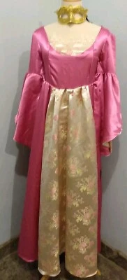 Vestido de Feria Renacimiento Medieval Satén Fucsia Rosa Disfraz Juegos con disfraces Recreación S Foto 1 de 4