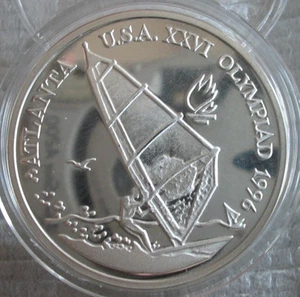 1996 Romania Large Silver Proof  100 Lei  Olympic Sailing - Picture 1 of 2