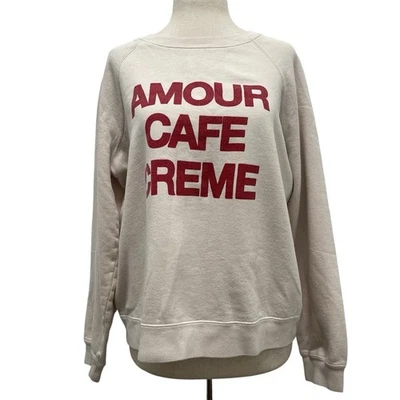 Sezane Amour Cafe Print Long Sleeve Crew Neck Cream Sweatshirt Size Medium - Image 1 of 4