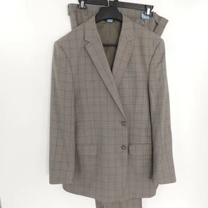 Jos. A. Bank Tailored Fit 2-Piece Wool Suit Gray Plaid Flat Front 46L 39x30 - Picture 1 of 11