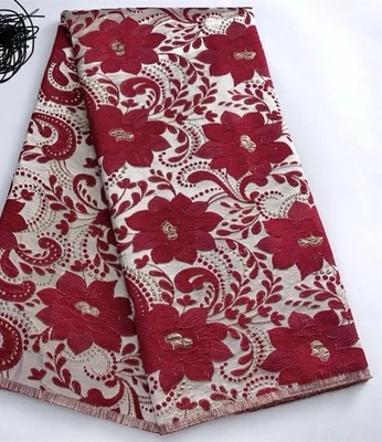 H&T FABRICS 2025 African Jacquard Lace Fabric High Quality Tulle Gilding Wedding Dress.