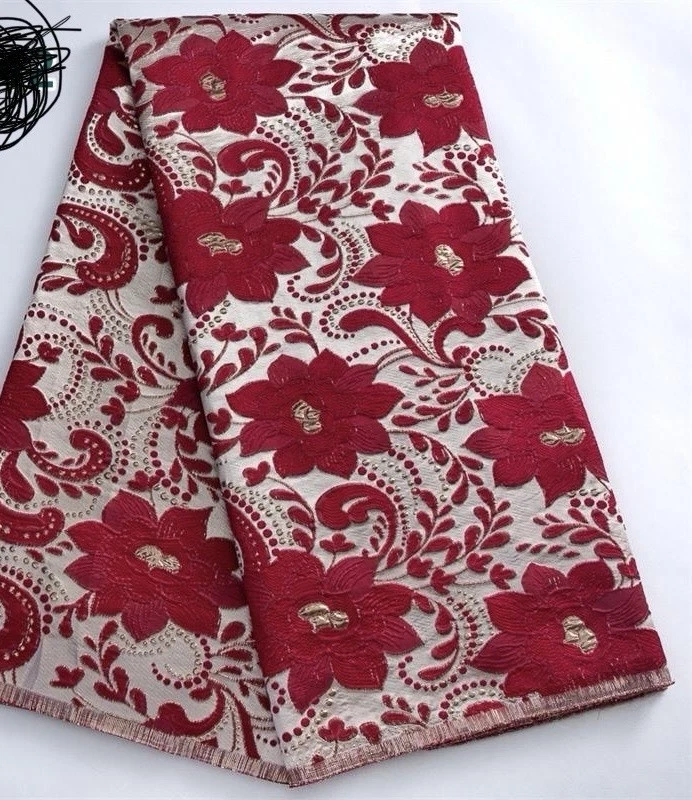 2025 African Jacquard Lace Fabric High Quality Tulle Gilding Wedding Dress. - Image 1 of 1