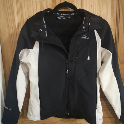 Chaqueta Denali para mujer pequeña suave con cremallera completa negra/blanca forrada de vellón ¡EXCELENTE ESTADO USADA! Foto 1 de 4
