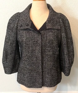 Ann Taylor Damen Wollmischung Jacke Mantel Schwarz Weiß Large Swing Tweed Karriere - Bild 1 von 10