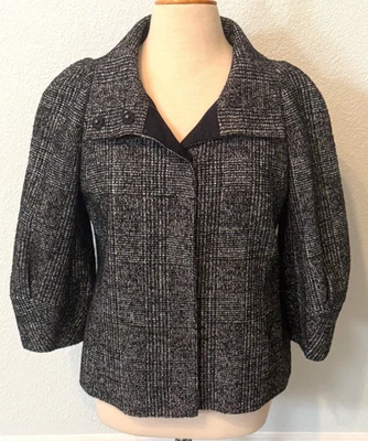 Ann Taylor Womens Wool Blend Jacket Coat Black White Large Swing Tweed Career - Image 1 of 4