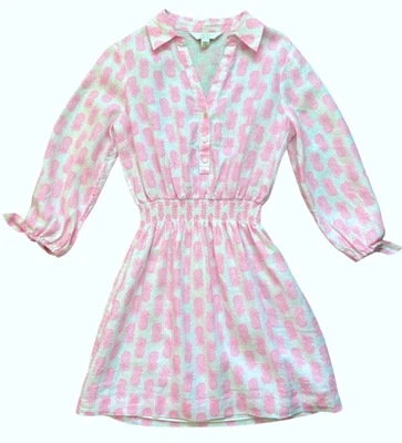 Lily Pulitzer Abralynn Shirtdress Sz Sm Rousseau Pink Pineapple Print 100% Linen - Image 1 of 4