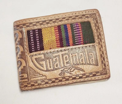 Guatemala Huipil Cartera de Cuero Hecha a Mano Tejida Repujado 4" Maya Foto 1 de 4