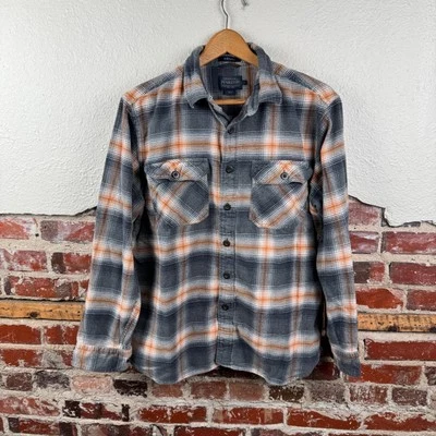 Camisa Pendleton Grande Gris Naranja Franela a Cuadros Manga Larga Botones Burnside Foto 1 de 4