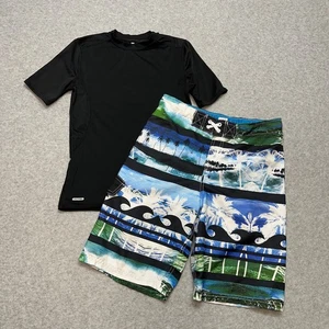 Cherokee Swim Short Ocean Print Youth Boys L Bundle W/ Starter Black Shirt SZ XL - Picture 1 of 10