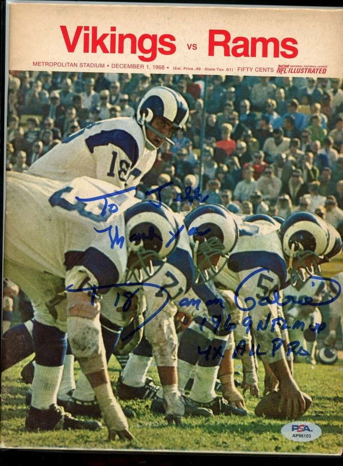 Autógrafo del programa Vikings Rams 1968 firmado por ADN de Roman Gabriel PSA Foto 1 de 1