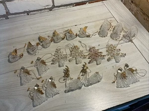 21 Vintage Handmade Spun Glass Ornaments-Clear Glass Angel, Bird, Tree, Bell - Picture 1 of 15