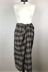 ZARA Skirt Check Plaid L Leg Slit Wool Blend Brown Black Lined Pencil Straight - Picture 1 of 10