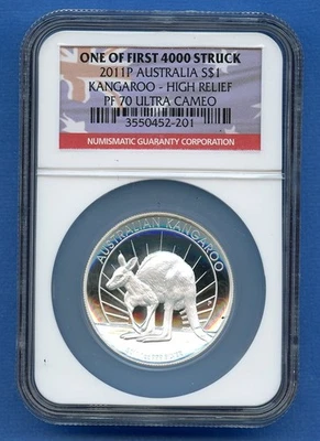 2011 NGC PF70 Australia Kangaroo High Relief 1oz .999 Silver $1 Ultra Cameo - Image 1 of 3