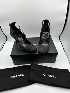 Chanel authentische Mary Jane schwarze Satin Pumps mit Box & Staubbeutel EUC altes Geld 36,5 - Bild 1 von 12