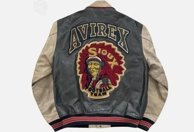 Vintage 90's Avirex Indian Head Varsity Genuine Leather Jacket Men's - NEW - Image 1 of 4