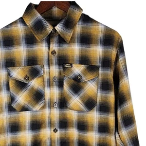 Camisa de franela Dixxon para hombre mediana amarilla a cuadros abotonada Fxck cáncer manga larga - Imagen 1 de 13