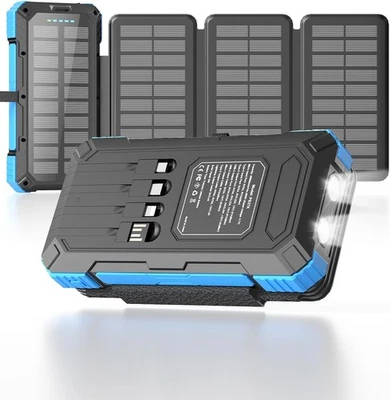 Cargador Solar Banco de Energía 49800mAh con 4 Cables Incorporados y 3 Paneles Plegables, PD Foto 1 de 4