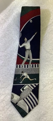 Preciosa corbata de seda vintage para hombre de jugador de tenis HUNT CLUB tema deportivo Foto 1 de 3