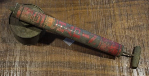 Vintage Chapin Fly Bug Sprayer with Metal Can, Wood Handle Cover