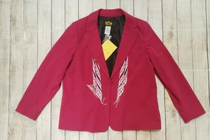 Bob Mackie NWT XL Single Button Burgundy Blazer White Embroidery and Beading - Picture 1 of 6