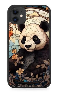 Panda Bär Buntglas Design Kunst Gummi Handyhülle Bären schwarz-weiß DF11 - Bild 1 von 2
