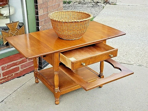 Rock Maple colonial double drop leaf sewing accent table + basket by Conant Ball Cover