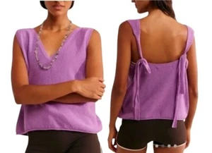 Free People Strand Lavendel Baumwolle Strick Bindeband Tank Top V-Ausschnitt Small - Bild 1 von 17