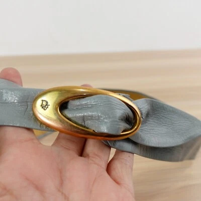 Vintage Christian Dior Womens Belt XS Gray Gold Oval Buckle Logo Genuine Luxury - Image 1 of 4